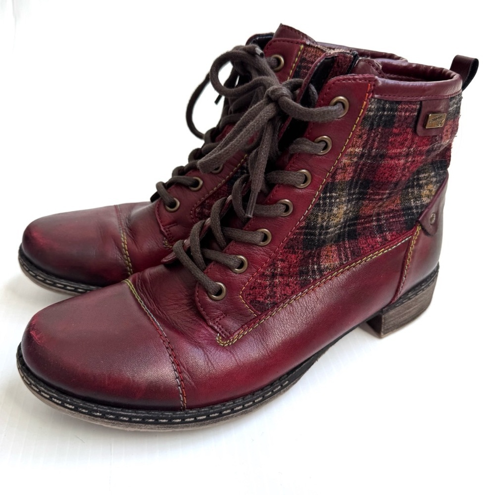 Remonte D4354-24 Women's Burgundy Plaid Ankle Boots